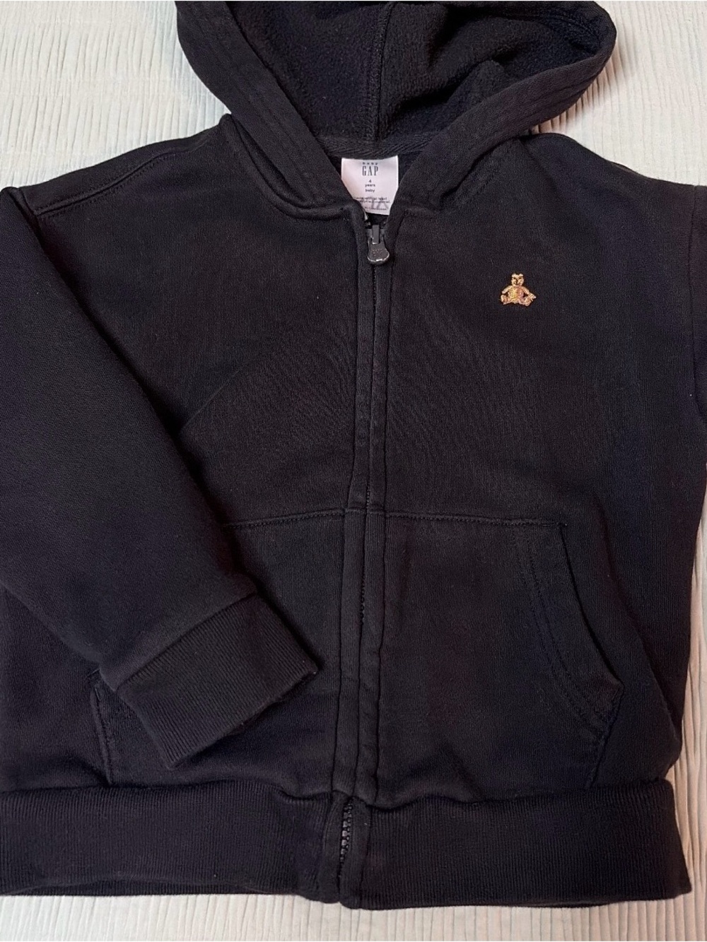 GAP Black Kids Hooded Zip Sweatshirt with Small Bear Patch